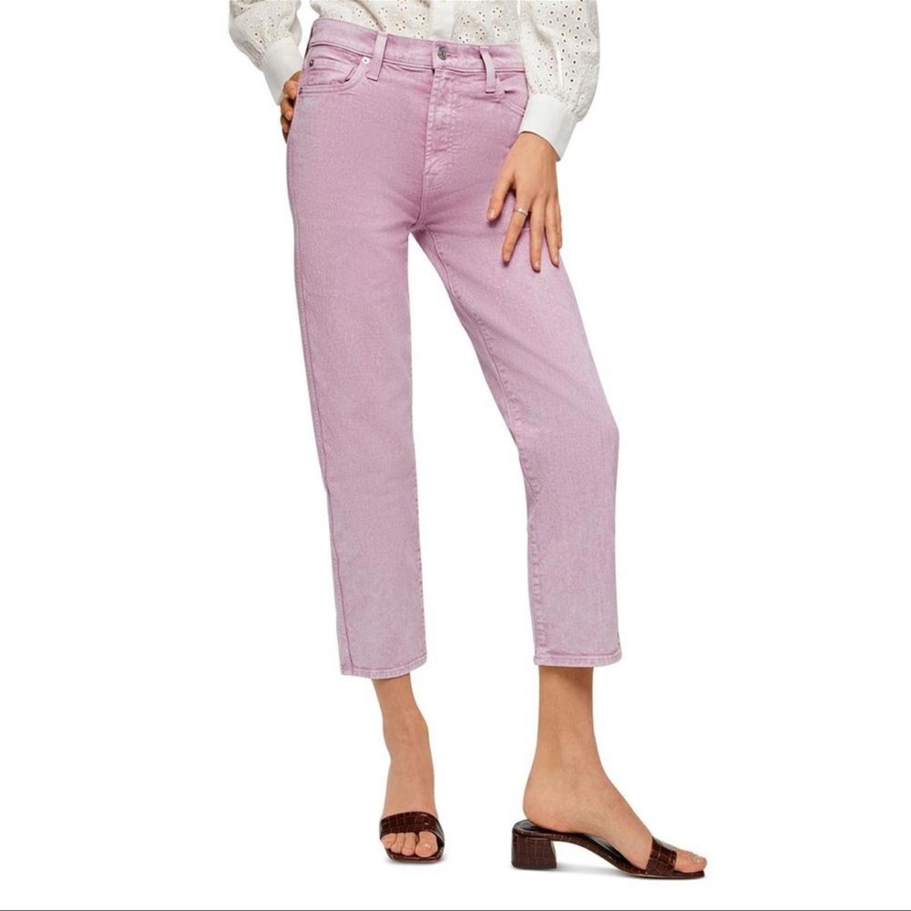7 For All Mankind High Waist Cropped Straight Jeans | Pink